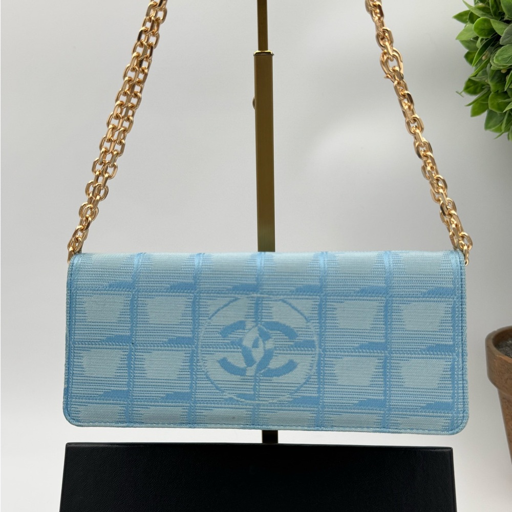 Chanel Travel Line Jacquard Canvas Continental Wallet -Tiffany Blue